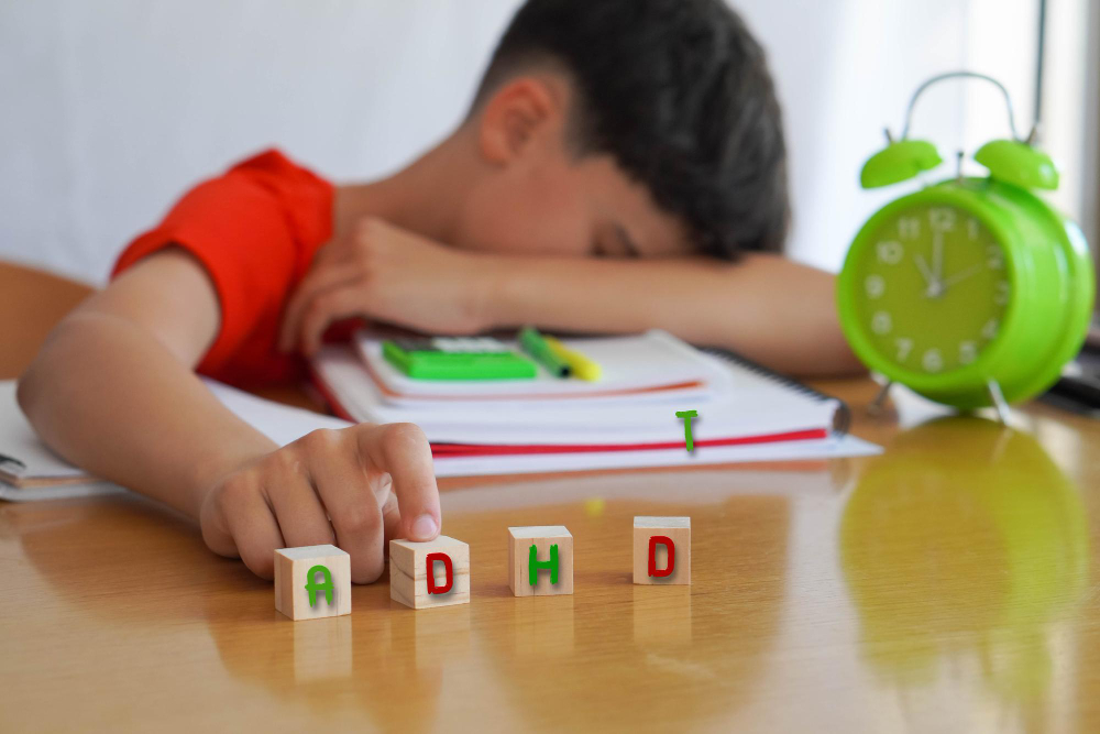 This is an image of a stressed kid suffering from ADHD during child development.